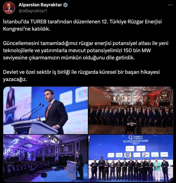 Bakan Bayraktar 12. Türkiye Rüzgar Enerjisi Kongresi Paylaşımı