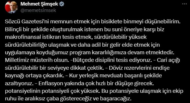 Mehmet Şimşek Twitter 25.06.2024