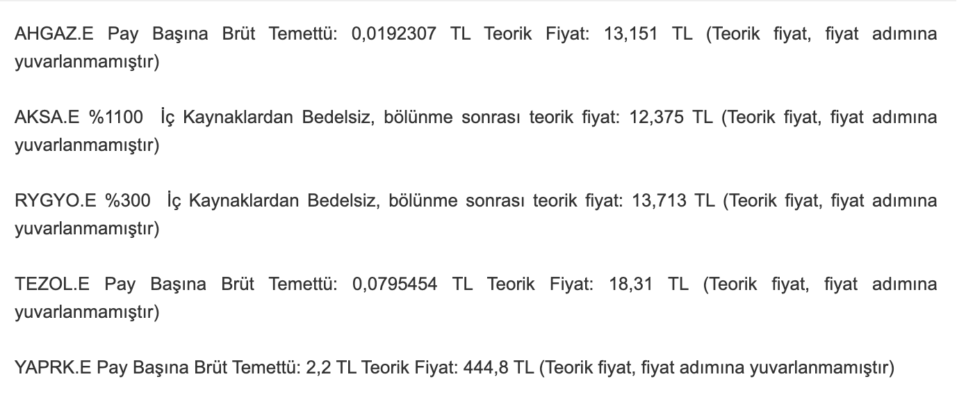 KAP Bedelsiz ve Temettü Açıklaması