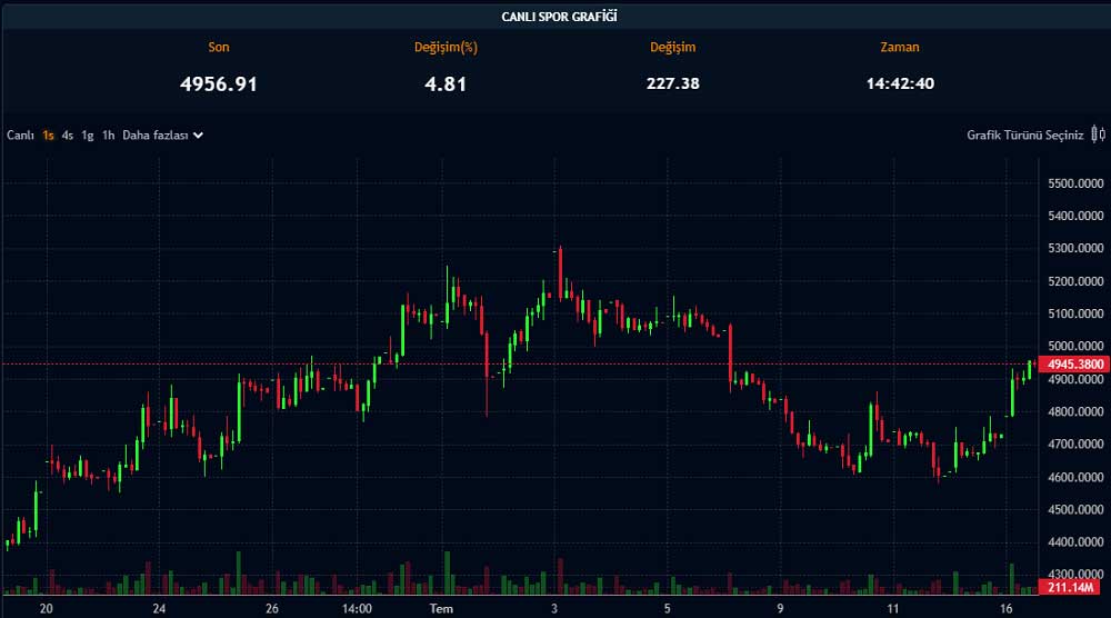 Paratic Piyasalar Spor Endeksi Canlı Grafik