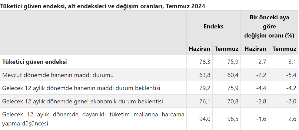 Tüketici Güveni Temmuz