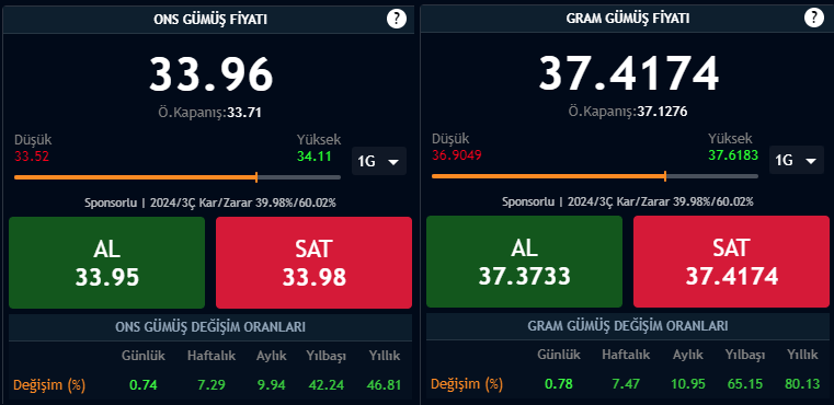 Gümüş Yılbaşından Bu Yana Getiriler