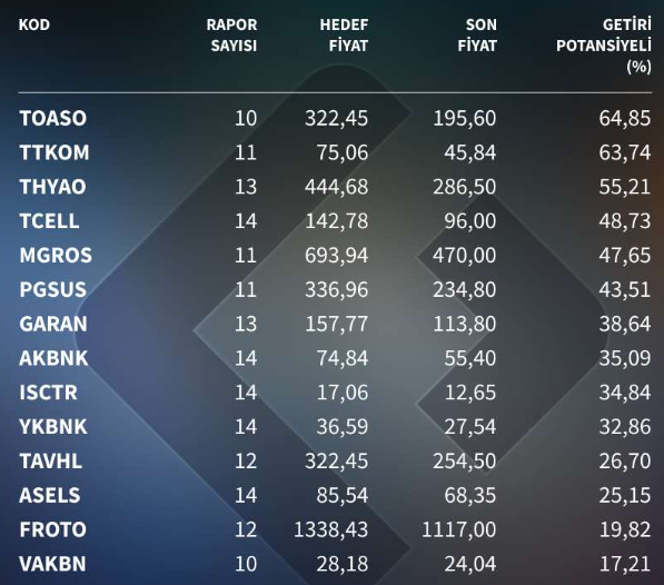 Kurumların En Çok Beğendiği Potansiyelli 14 Hisse