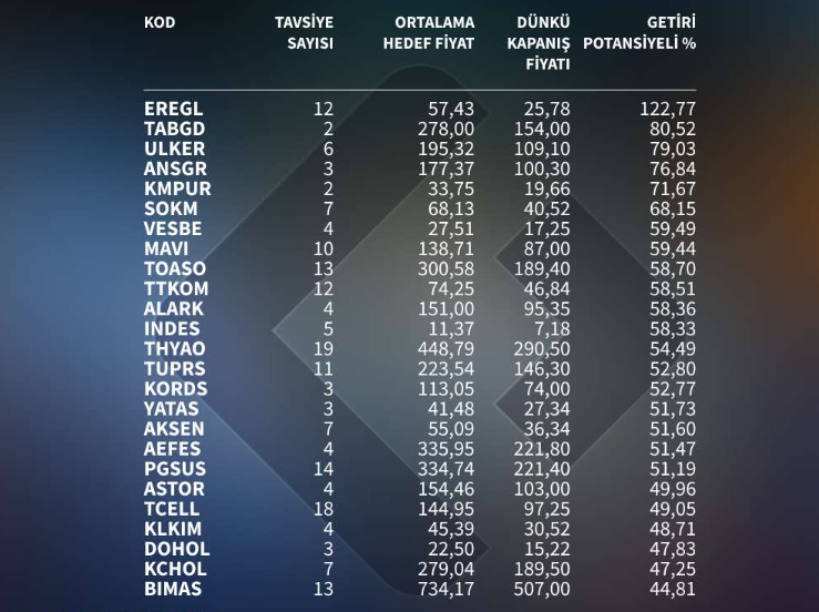 Borsada en yüksek potansiyele sahip 25 hisse senedi