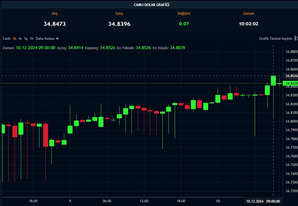 Dolar/TL saatlik grafik