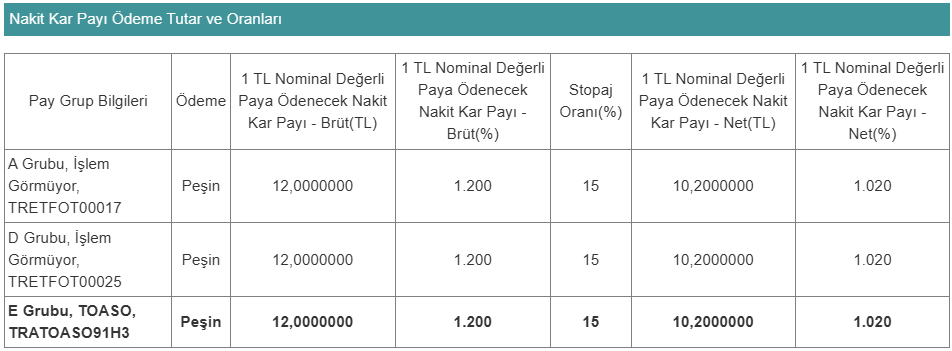 Otomotiv devi pay başına 10,2 TL temettü verecek