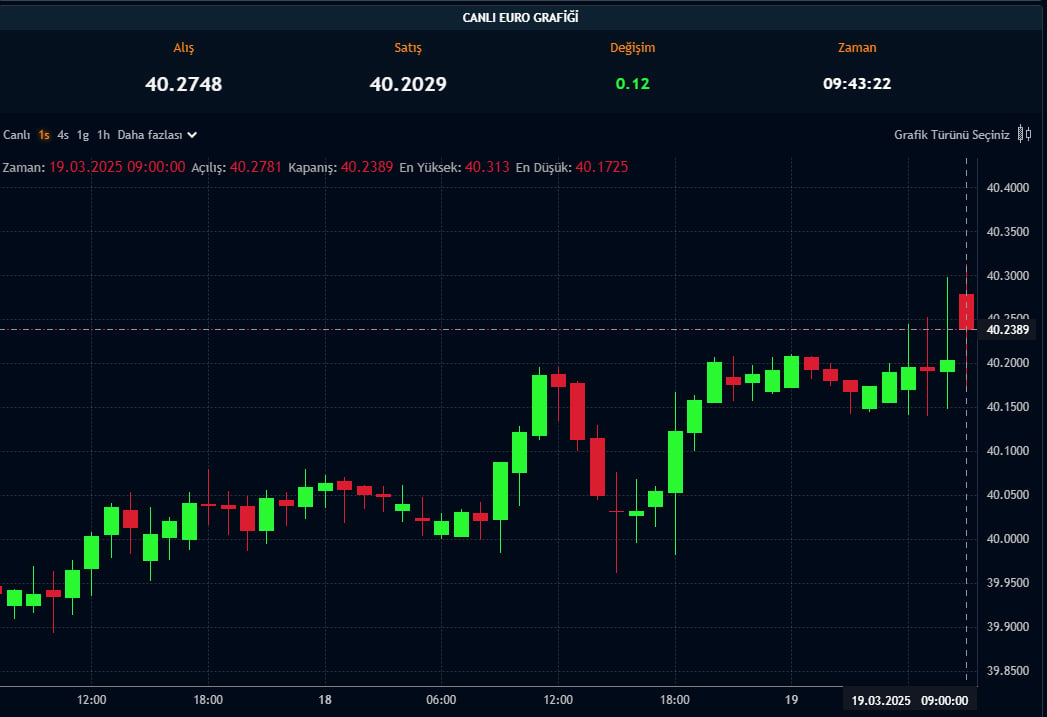 Euro/TL saatlik grafik