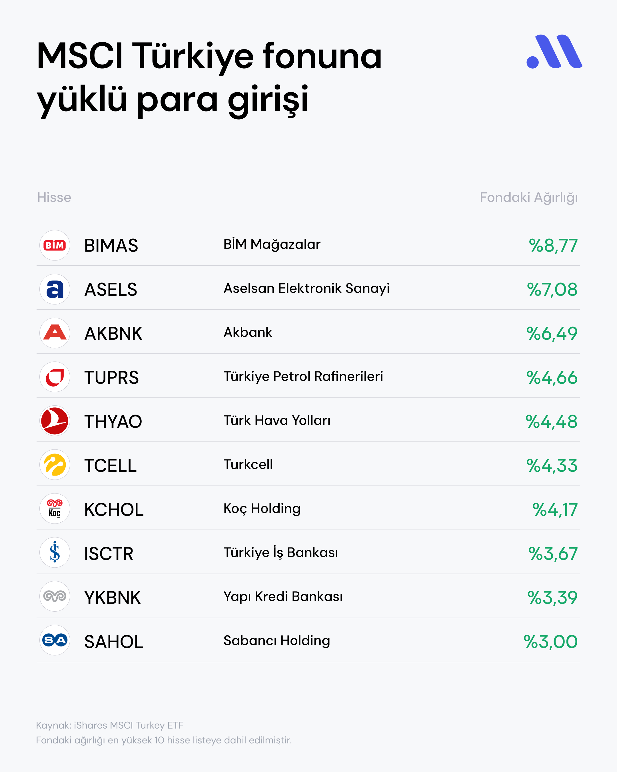MSCI Türkiye Fonu Hisseler MSCI Türkiye Fonu Hisseler