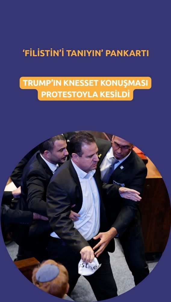 Trump'ın Knesset konuşmasında 'Filistin'i tanıyın' pankartı açıldı