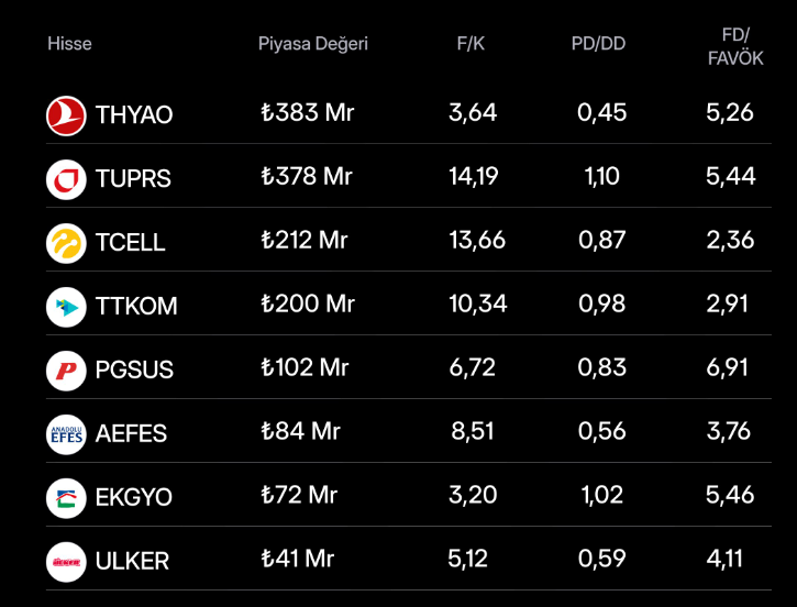 Cazip çarpanlı BIST 100 hisseleri: EKGYO ve THYAO listede