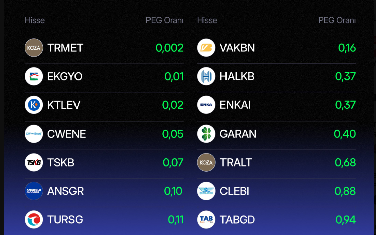 PEG oranı düşük 14 hisse: EKGYO ve ENKAI listede