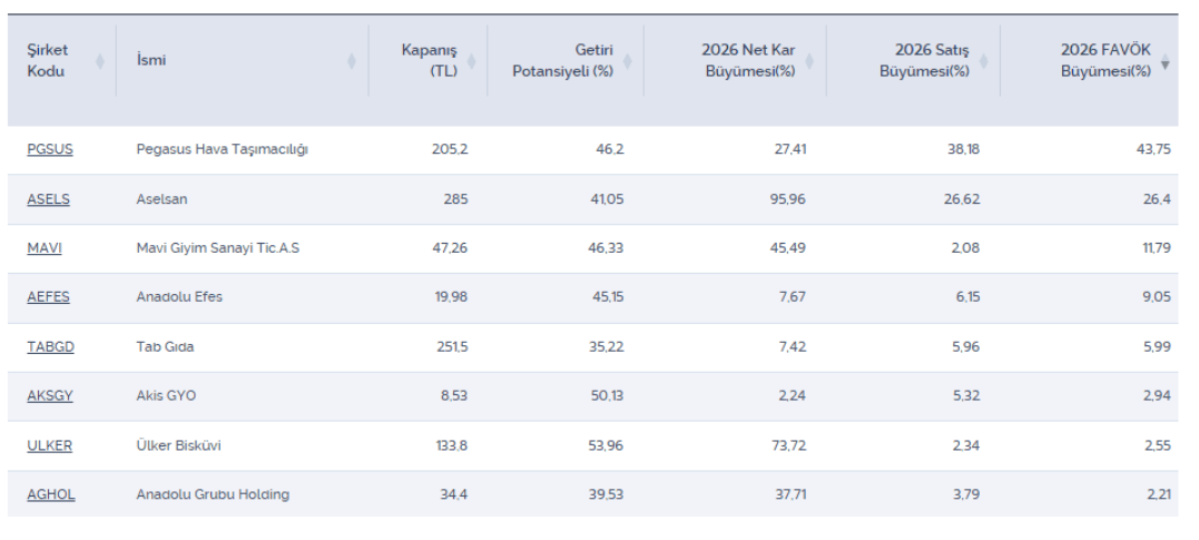 FAVÖK, net kar ve hasılat artışı beklenen potansiyelli hisseler FAVÖK, net kar ve hasılat artışı beklenen potansiyelli hisseler