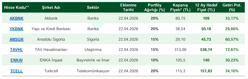 Destek Yatırım model portföyünde 6 hisseye yer verdi