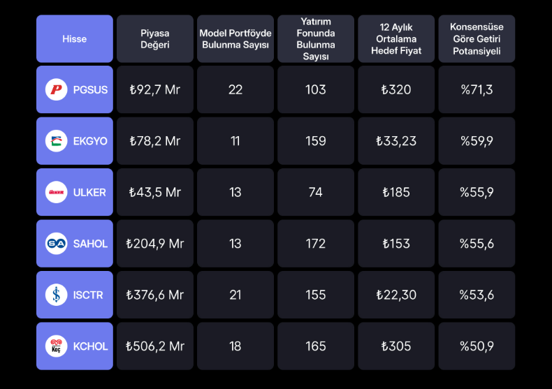 Fonlarda ve model portföylerde en çok yer alan 6 hisse