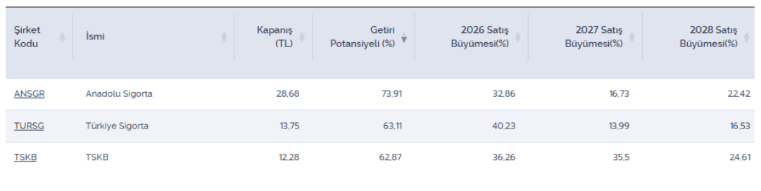 Satış büyümesi beklenen yüzde 60 üzeri potansiyeli olan şirketler
