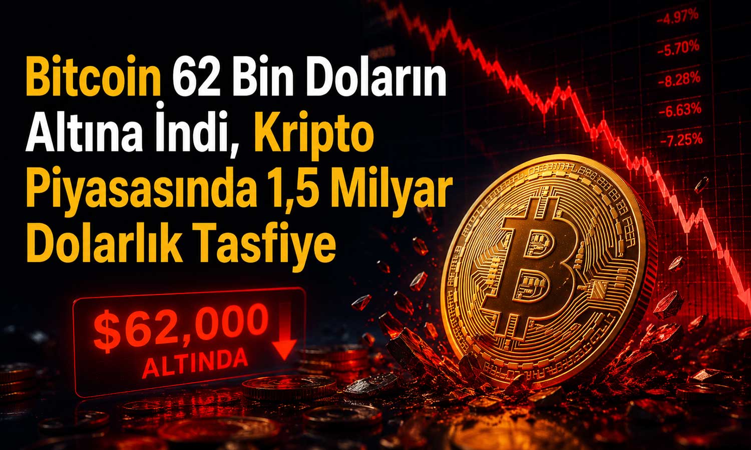 Bitcoin’de sert düşüş sürüyor: 200 binden fazla yatırımcı tasfiye oldu