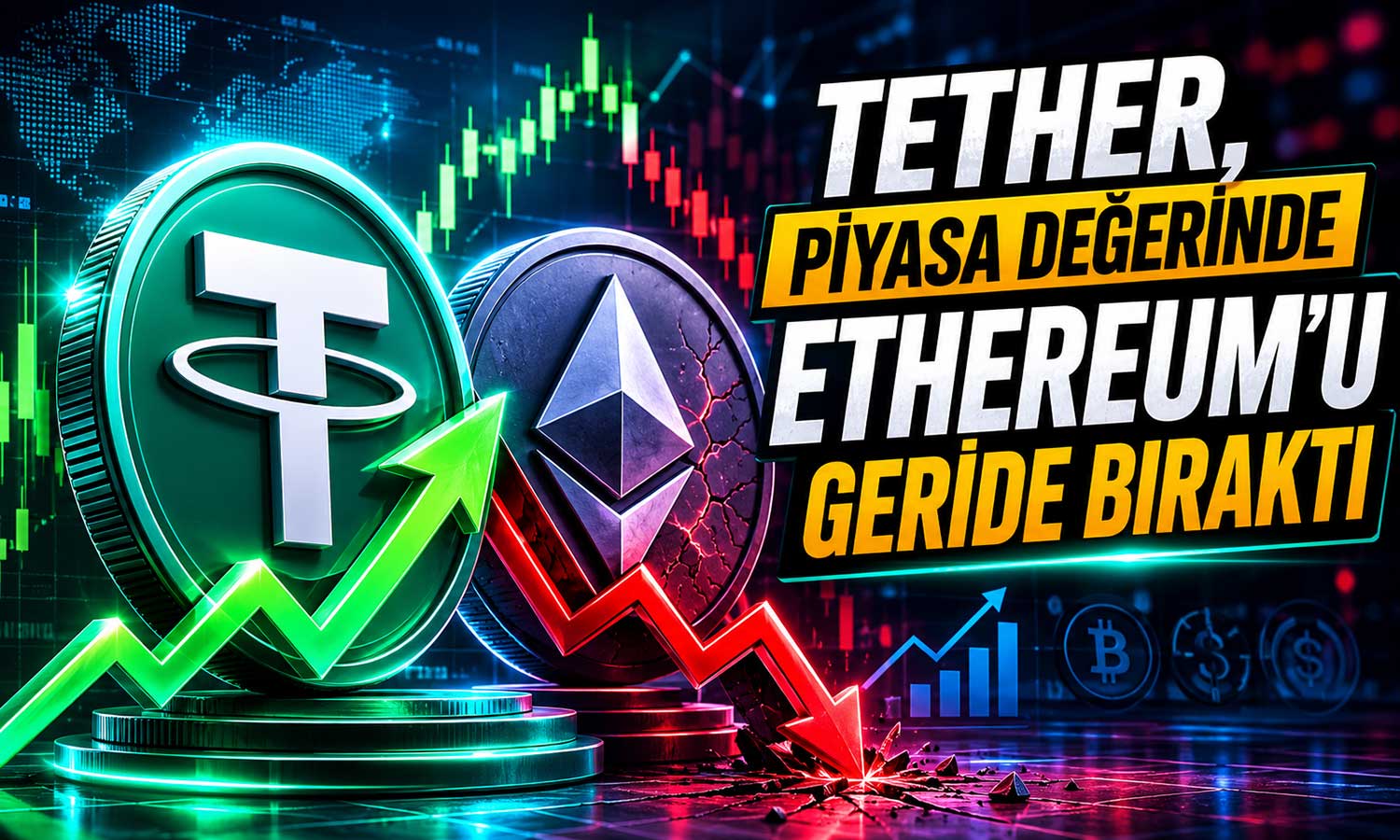 Ethereum’daki sert düşüş Tether’i ikinci sıraya taşıdı