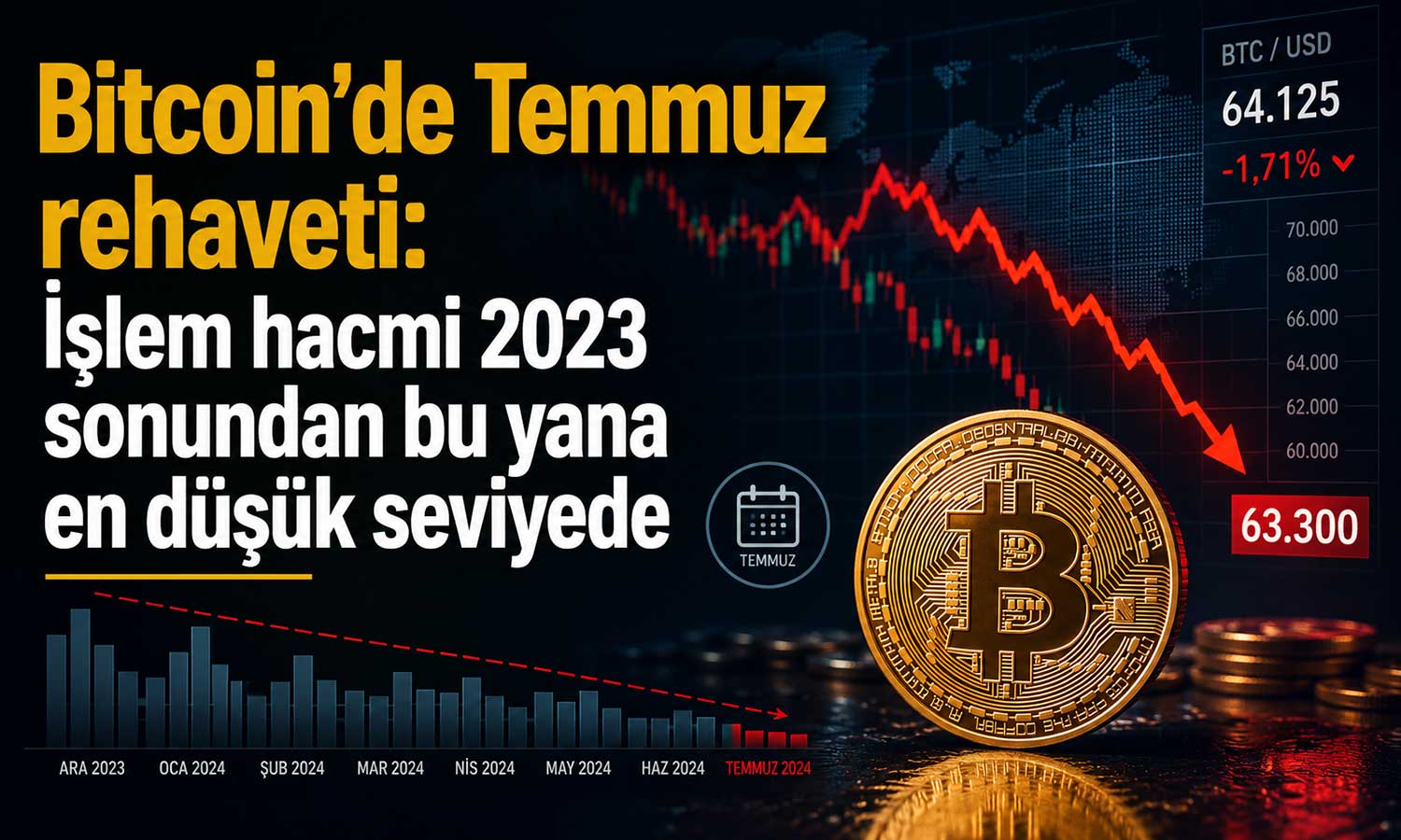 Bitcoin piyasasında sessizlik sürüyor: Temmuz hacimleri dipte